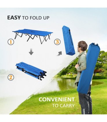 Double Camping Folding Cot Outdoor Portable Sunbed w/ Carry Bag, Blue Outsunny