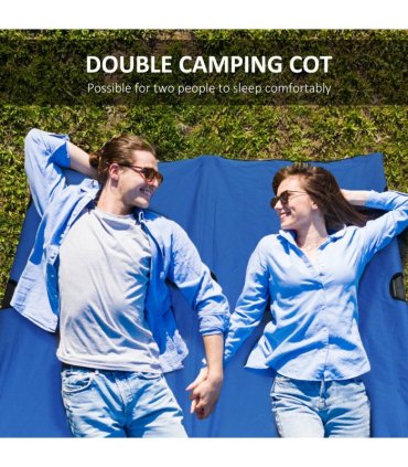 Double Camping Folding Cot Outdoor Portable Sunbed w/ Carry Bag, Blue Outsunny