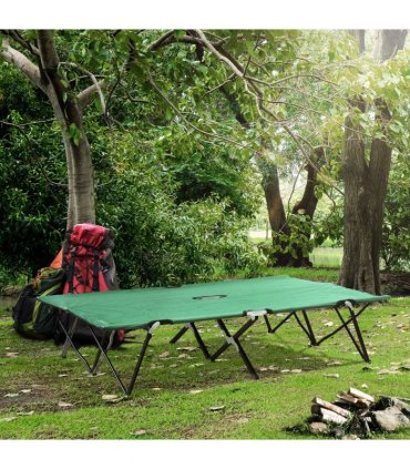 Double Camping Folding Cot Outdoor Portable Sunbed Carry Bag, Green Outsunny