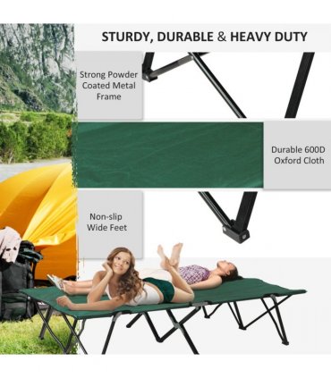 Double Camping Folding Cot Outdoor Portable Sunbed Carry Bag, Green Outsunny