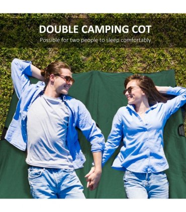 Double Camping Folding Cot Outdoor Portable Sunbed Carry Bag, Green Outsunny
