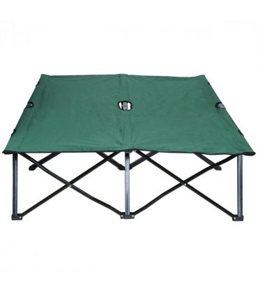 Double Camping Folding Cot Outdoor Portable Sunbed Carry Bag, Green Outsunny