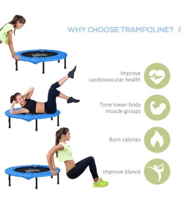 96 cm Foldable Mini Fitness Trampoline Exercise Rebounder Jumper, Blue HOMCOM