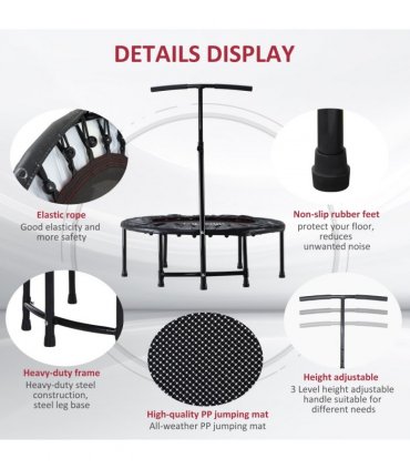 Mini Trampoline Black Steel Oxford Fabric PE 101L x 101W x 116-132H cm