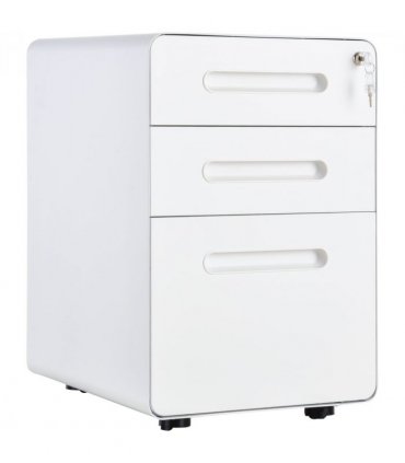 3 Draw Modern Steel Filing Cabinet w/ 4 Wheels Lock Pencil Box White Vinsetto