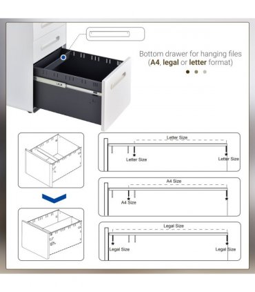 3 Draw Modern Steel Filing Cabinet w/ 4 Wheels Lock Pencil Box White Vinsetto