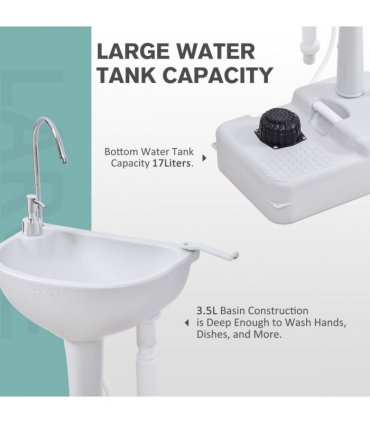 Portable Camping Sink with Towel Holder & Soap Dispenser Hand Wash Outsunny