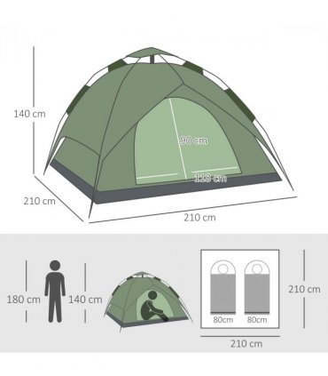 POP-UP TENT: Green 190T Polyester 140H x 210L x 210Wcm Camping Festival Hiking