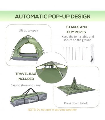 POP-UP TENT: Green 190T Polyester 140H x 210L x 210Wcm Camping Festival Hiking