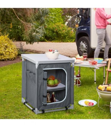 Outdoor 2-shelf Camping Cupboard Kitchen Station Cook Table Aluminum Outsunny