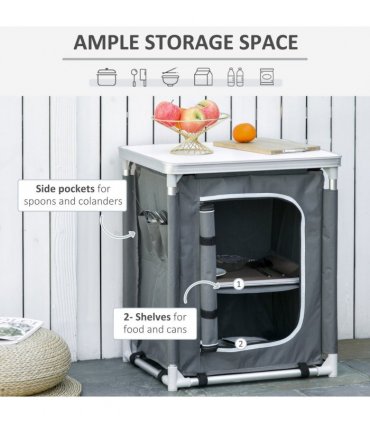 Outdoor 2-shelf Camping Cupboard Kitchen Station Cook Table Aluminum Outsunny