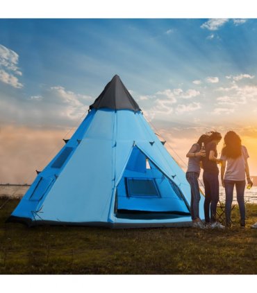 Large Family Party Camping Tent Blue Polyester 2.5H x 3.65L x 3.65Wm 6-7 Person