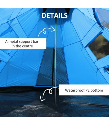 Large Family Party Camping Tent Blue Polyester 2.5H x 3.65L x 3.65Wm 6-7 Person