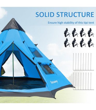 Large Family Party Camping Tent Blue Polyester 2.5H x 3.65L x 3.65Wm 6-7 Person