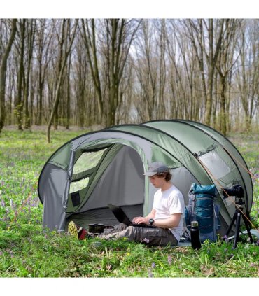 Camping Tent Dome Tent Pop-up Design with 4 Windows for 4-5 Person Outsunny
