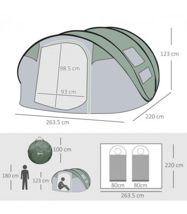 Camping Tent Dome Tent Pop-up Design with 4 Windows for 4-5 Person Outsunny