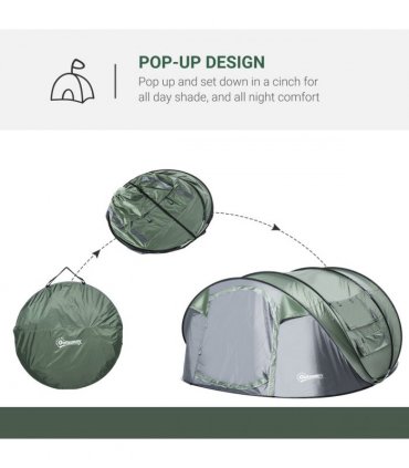 Camping Tent Dome Tent Pop-up Design with 4 Windows for 4-5 Person Outsunny