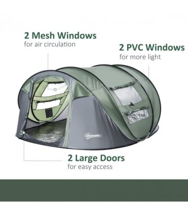 Camping Tent Dome Tent Pop-up Design with 4 Windows for 4-5 Person Outsunny