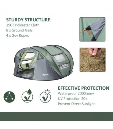 Camping Tent Dome Tent Pop-up Design with 4 Windows for 4-5 Person Outsunny