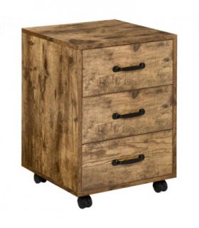Rolling File Cabinet Brown 40L x 40W x 57Hcm 3 Drawers Under Desk Mobile Storage