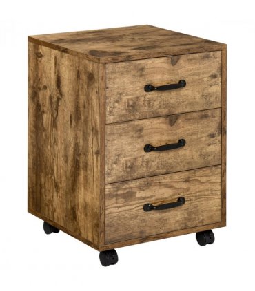 Rolling File Cabinet Brown 40L x 40W x 57Hcm 3 Drawers Under Desk Mobile Storage