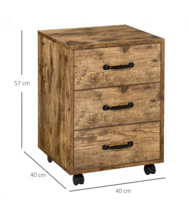 Rolling File Cabinet Brown 40L x 40W x 57Hcm 3 Drawers Under Desk Mobile Storage