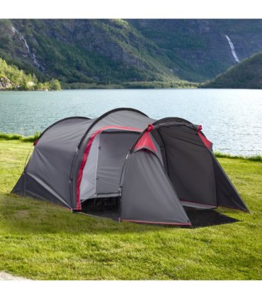 3 Man Camping Tent w/ 2 Rooms Porch Vents Rainfly Weather-Resistant Outsunny