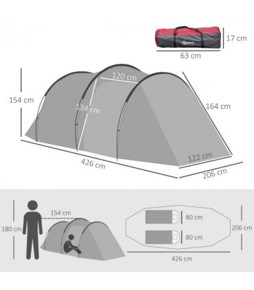 3 Man Camping Tent w/ 2 Rooms Porch Vents Rainfly Weather-Resistant Outsunny