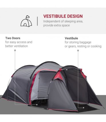 3 Man Camping Tent w/ 2 Rooms Porch Vents Rainfly Weather-Resistant Outsunny