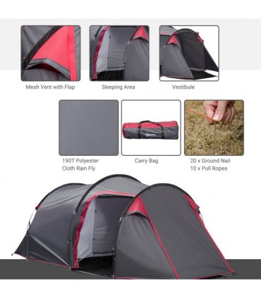 3 Man Camping Tent w/ 2 Rooms Porch Vents Rainfly Weather-Resistant Outsunny