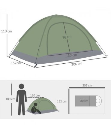 Camping Tent for 2 Person Dome Tent w/ Storage Pocket Multicoloured Outsunny