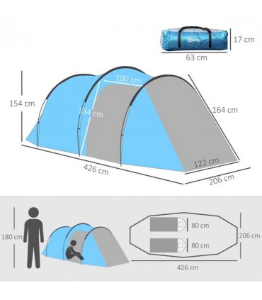 3 Man Camping Tent w/ 2 Rooms Porch Vents Rainfly Weather-Resistant Outsunny