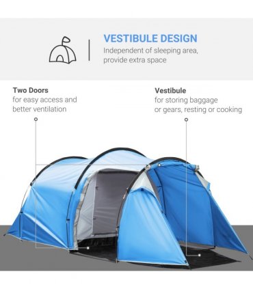 3 Man Camping Tent w/ 2 Rooms Porch Vents Rainfly Weather-Resistant Outsunny