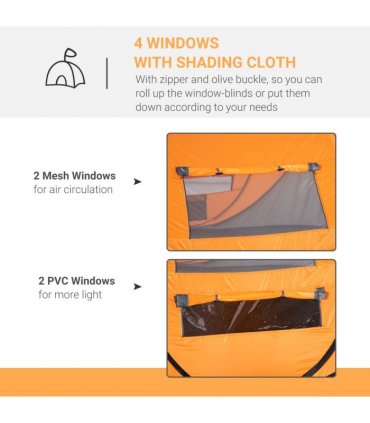 Camping Tent Dome Pop-up Tent  with Windows for 4-5 Person Orange Outsunny