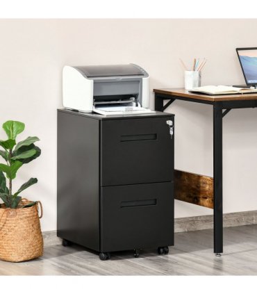 Mobile Lockable File Cabinet w/ Adjustable Hanging File Folder Black Vinsetto