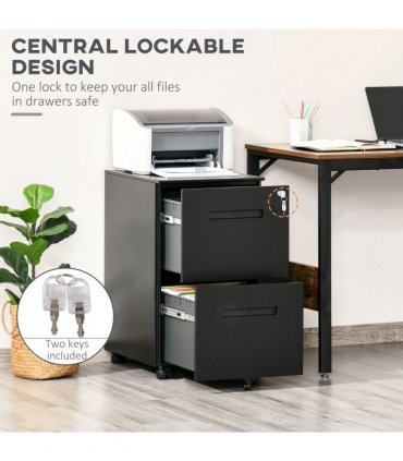 Mobile Lockable File Cabinet w/ Adjustable Hanging File Folder Black Vinsetto