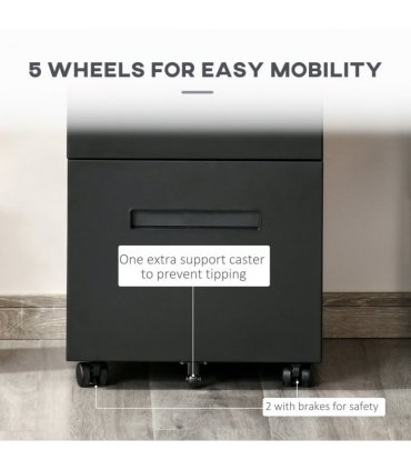 Mobile Lockable File Cabinet w/ Adjustable Hanging File Folder Black Vinsetto