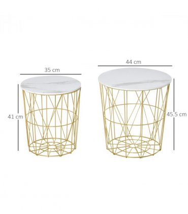 HOMCOM Set of 2 Nesting End Tables Side Tables w/ Basket Removable Top, White