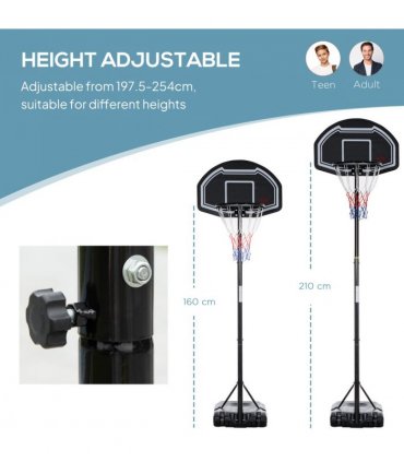 Adjustable Basketball Hoop Stand w/ Wheels and Weight Base 1.6-2.1m HOMCOM