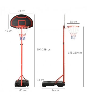 200-250cm Adjustable Basketball Hoop Backboard  w/ Wheels For Kids HOMCOM