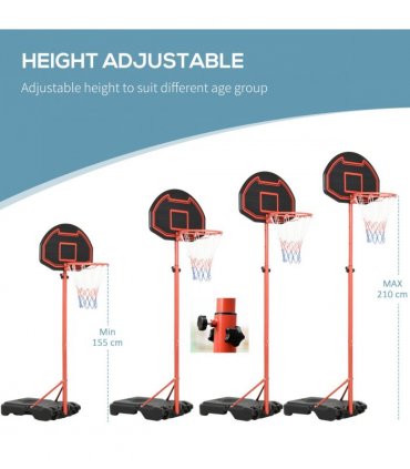 200-250cm Adjustable Basketball Hoop Backboard  w/ Wheels For Kids HOMCOM