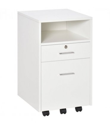 Mobile File Cabinet Lockable Documents Storage w/ 5 Wheels White Vinsetto