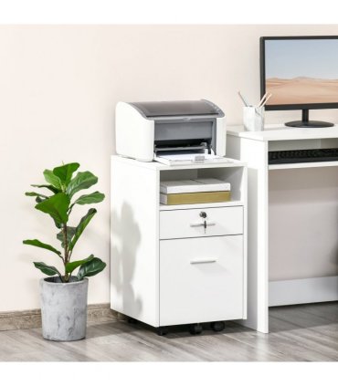 Mobile File Cabinet Lockable Documents Storage w/ 5 Wheels White Vinsetto