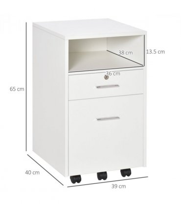 Mobile File Cabinet Lockable Documents Storage w/ 5 Wheels White Vinsetto