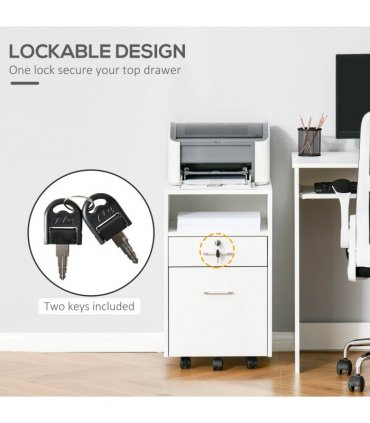 Mobile File Cabinet Lockable Documents Storage w/ 5 Wheels White Vinsetto