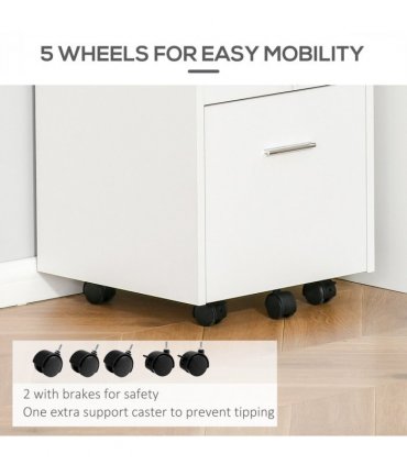 Mobile File Cabinet Lockable Documents Storage w/ 5 Wheels White Vinsetto