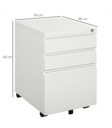Mobile Vertical File Cabinet Lockable Metal Cabinet with 3 Drawers Vinsetto