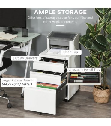 Mobile Vertical File Cabinet Lockable Metal Cabinet with 3 Drawers Vinsetto