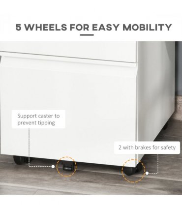 Mobile Vertical File Cabinet Lockable Metal Cabinet with 3 Drawers Vinsetto