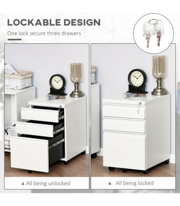 Mobile Vertical File Cabinet Lockable Metal Cabinet with 3 Drawers Vinsetto